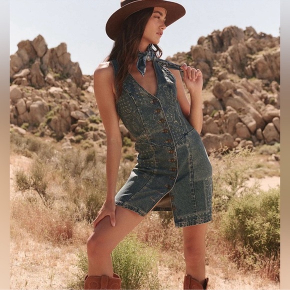 SPELL x Free People Road Trip denim button down dress - Picture 1 of 10